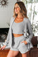 Light Grey 3 Pieces Rib Crop Camisole Matching Shorts Lounge Set with Cardigan