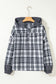 Gray Plaid Patchwork Long Sleeve Button Hooded Blouse