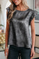 Silvery Metallic Round Neck Ruffle Trim Sleeveless Top