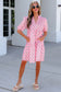 Pink Polka Dot Print V Neck Short Sleeve Tiered Mini Dress
