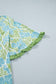 Sky Blue Botanical Floral Print Frilled Trim V Neck Button Front Loose Dress