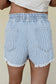 Black Stripe Raw Edge Drawstring Elastic Waist Casual Denim Shorts