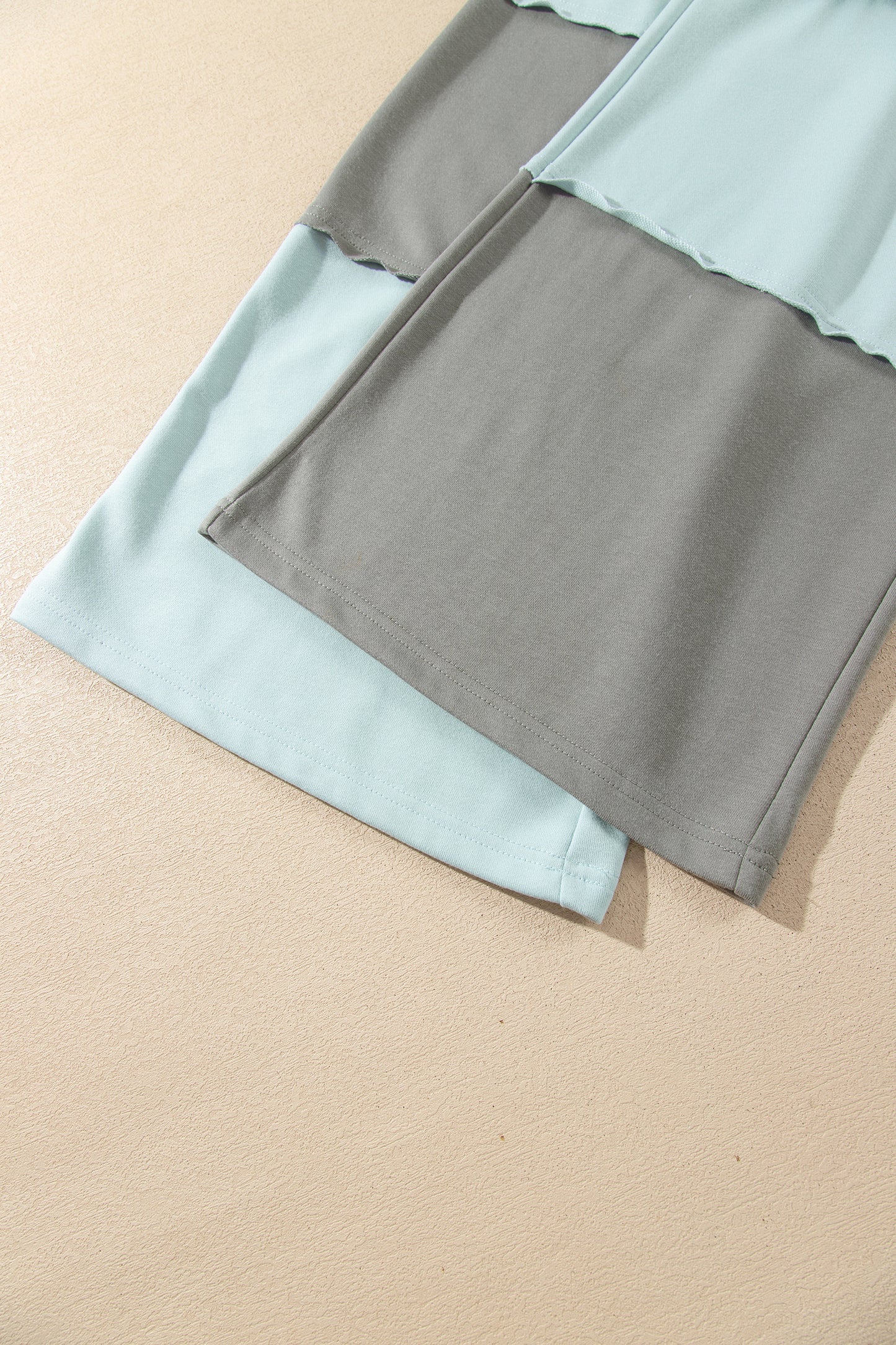 Beau Blue Raw Seam Colorblock Wide Leg Ankle Length Casual Pants