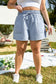 Beau Blue Pocketed Drawstring High Waist Plus Size Denim Shorts