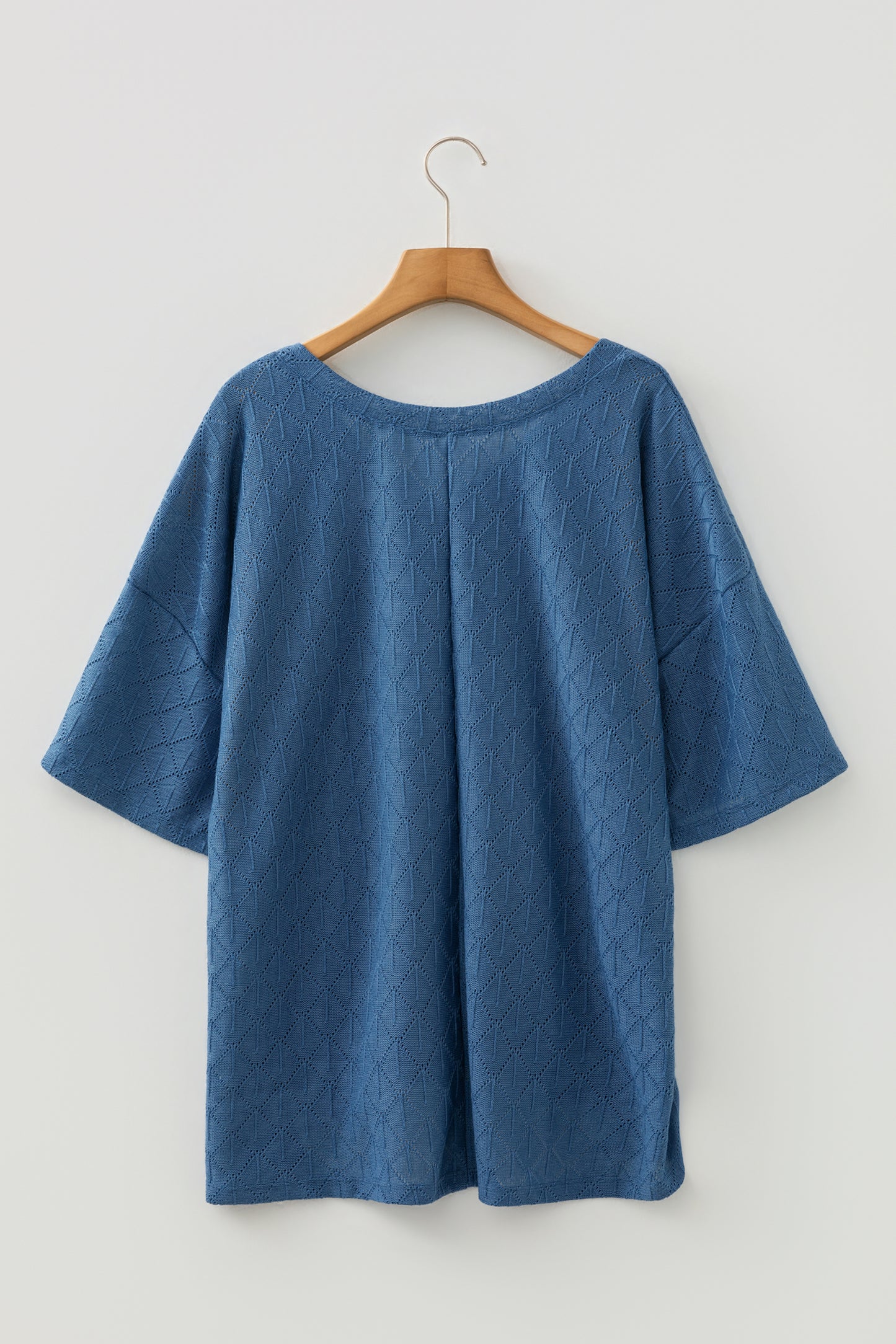 Golden Fleece Pointelle Rhombus Knit Plus Size V Neck Loose Top