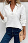 Parchment Solid Color Textured Zip V Neck Pullover Sweatshirt
