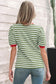 Brown Stripe Short Puff Sleeve Contrast Trim Round Neck Tee