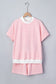 Pink Stripe Cuffed Sleeve Contrast Mock Neck Tee Casual 2pcs Short Set
