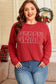 Fiery Red Twist Ribbed MERRY Letter Graphic Plus Size Pullover