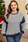 Blue Stripe Contrast Stitched Detail Color Block Patchwork Plus Size Sweatshirt