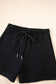 Black Button Drawstring Hooded Pullover and Casual Short Set