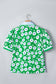 Green Flower Printed Contrast Patchwork Collar Short Sleeve Blouse