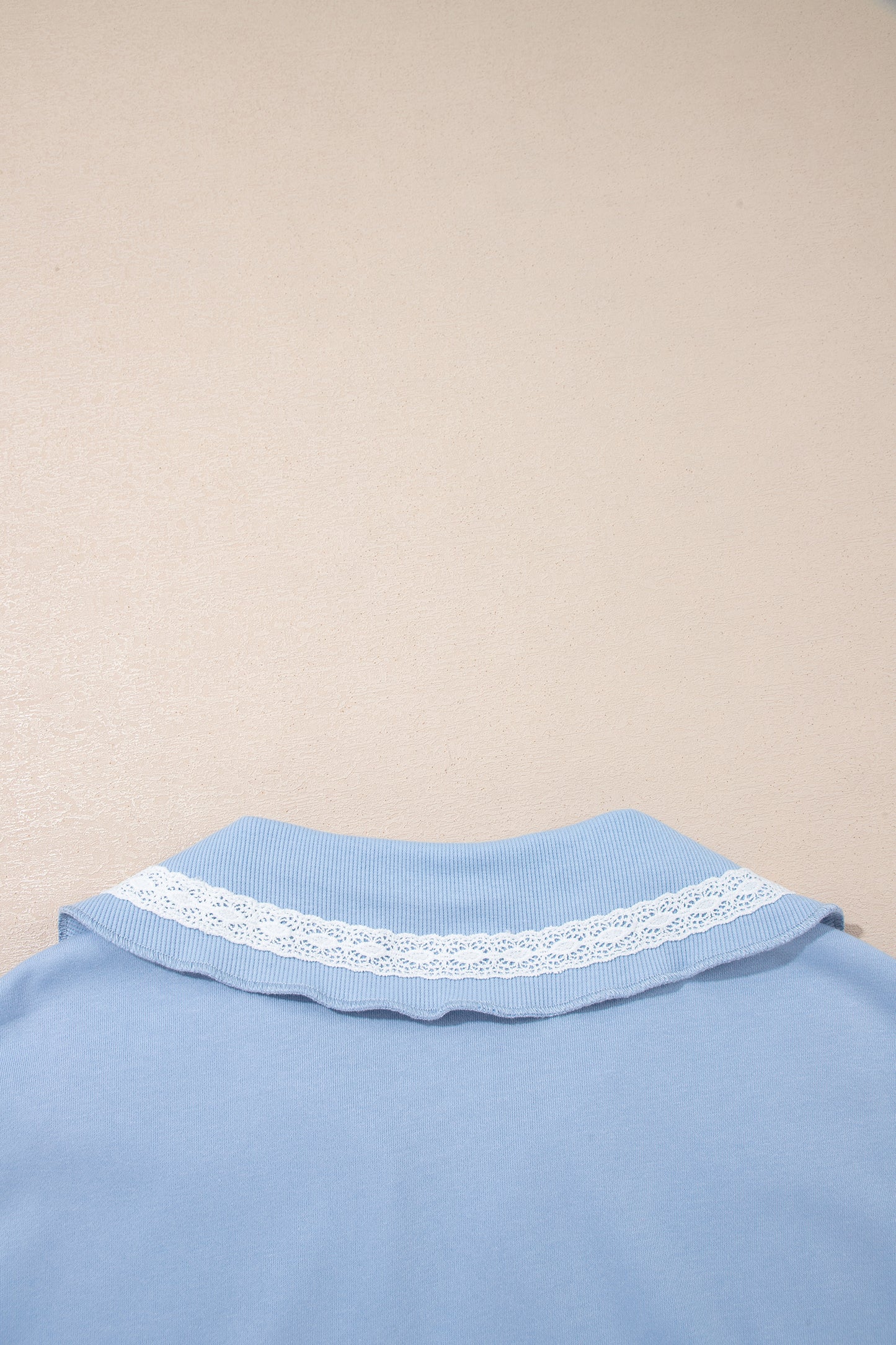 Sky Blue Lace Accent Zipped Collar Short Sleeve Top Sweatpants Set