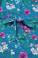 Blue Floral Flutter Sleeve Button Tie Split Neck Belted Long Dress