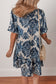 Blue Boho Floral Print Buttoned Collared Loose Fit Mini Dress