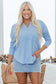 Myosotis Notched Neck Terry Raw Hem Long Sleeve Top