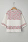 Sky Blue Floral Print Gauze Patchwork Henley Button 3/4 Sleeve Blouse