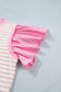 Pink Stripe Ruffled Short Sleeve Patchwork Blouse