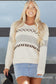 Parchment Contrast Stitch Detail V Neck Drop Shoulder Sweater