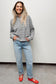 Gray Stripe Button Front Ribbed Trim Short Cardigan