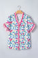 Rose Floral Print Ruffle V-Neck Short Sleeve Loose Tunic Shirt