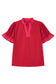 Fiery Red Striped Frilled Collar Ruffled Short Sleeve Blouse