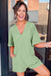 Grass Green Loose Half Sleeve V Neck Knit Romper
