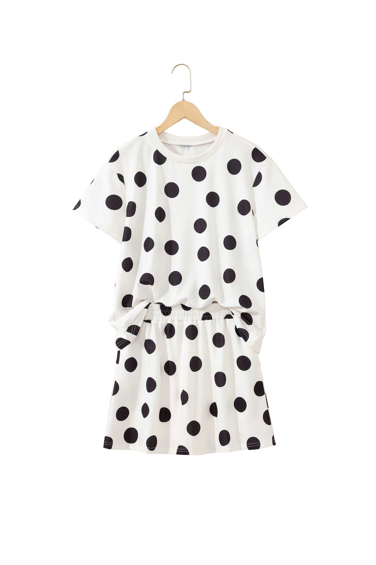White Polka Dot Short Sleeve Top Casual Skort 2pcs Outfit