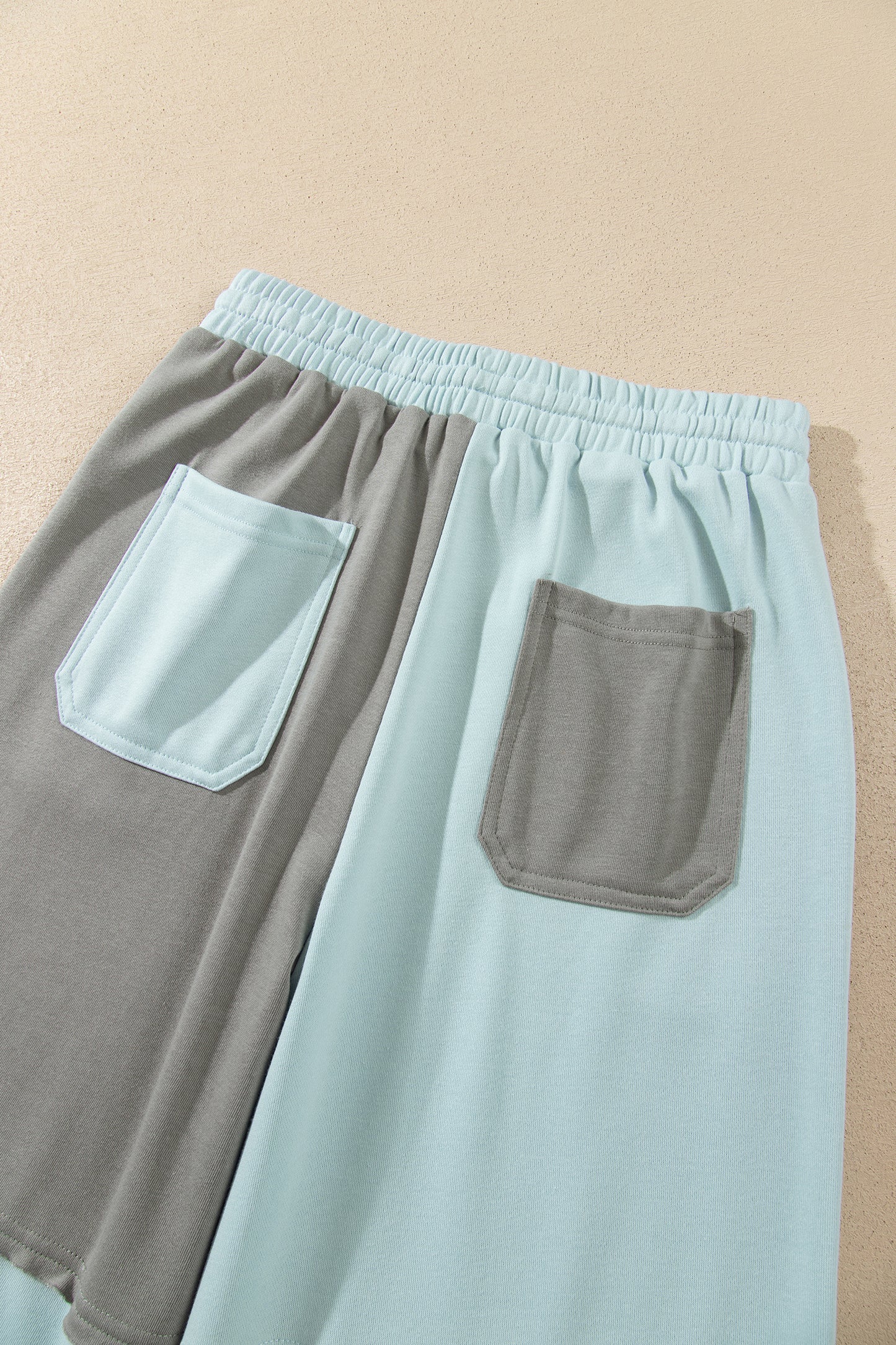 Beau Blue Raw Seam Colorblock Wide Leg Ankle Length Casual Pants