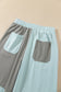 Beau Blue Raw Seam Colorblock Wide Leg Ankle Length Casual Pants