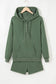 Black Button Drawstring Hooded Pullover and Casual Short Set