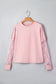 Black Solid Color Bow Textured Patchwork Long Sleeve Tee