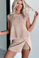 Smoke Gray 2 Pieces Mineral Wash Cotton Tank Top Lined Split Skirt Set