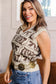 Brown Western Horseshoe Bow Printed V Neck Loose Sweater Vest