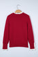 Racing Red Lace Trim Patchwork Buttoned Cuffs Loose Sweater