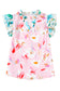 Multicolour Contrast Floral Patchwork Notched Neck Flutter Sleeve Blouse