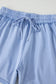 Sky Blue Mineral Washed Drawstring Elastic Waist Raw Cut Shorts