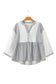 Gray Stripe Half Button Gauze Patchwork Bracelet Sleeve Babydoll Blouse