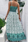 Green Boho Floral Print Shirred Cami Maxi Dress