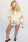 Beige Western Geo Pattern Patchwork Hoodie with Kangaroo Pocket