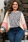Gray Leopard Color Block Patchwork Reverse Stitch Plus Size Baggy Pullover