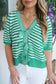 Sky Blue Stripe Short Sleeve Knit V Neck Bow Knot Sweater