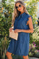 Sail Blue Ruffled Edge Collared Shift Denim Dress with Pockets