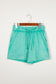 Sky Blue Mineral Washed Drawstring Elastic Waist Raw Cut Shorts