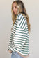 White Stripe Twisted Ribbed Patchwork Drop Shoulder Round Neck Sweatshirt