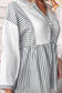 Gray Stripe Half Button Gauze Patchwork Bracelet Sleeve Babydoll Blouse