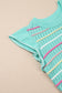Green Colorful Striped Eyelet Knit Ruffled Sleeve Sweater T Shirt