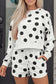 Sky Blue Polka Dot Print Drop Shoulder Pullover Drawstring Shorts Set