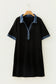 Black Colorblock Denim Collar Short Sleeve Plus Size Shift Dress