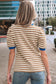 Brown Stripe Short Puff Sleeve Contrast Trim Round Neck Tee